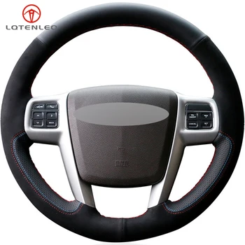 

LQTENLEO Black Leather Suede DIY Car Steering Wheel Cover For Chrysler 300C 200 Grand Voyager 2010-2014 Lancia Flavia 2010-2018