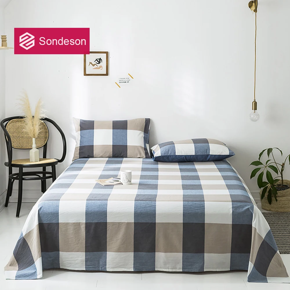 

Sondeson Fashion 100% Cotton Classic Grid Flat Sheet Single Twin Double Queen King Healthy 15 Color Bed Sheet Set Pillowcase