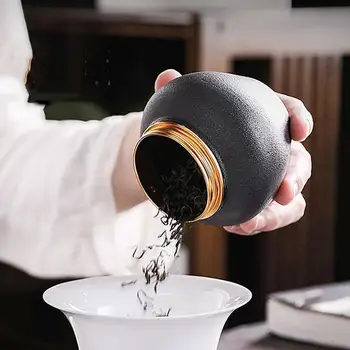 

Retro Ceramics Tea Caddies Ceramic Tea Box Dried Fruit Storage Cans Purple Sand Storage Bottle Jar Sealed Bottle Tea Accessories