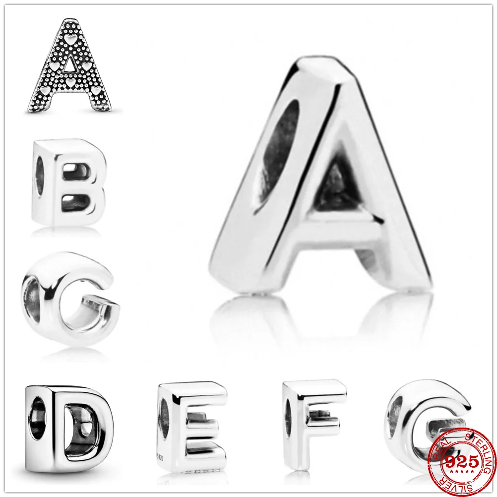 925 Silver 26 Letter A-Z charm bead Fine Beads Fit Original Pandora Charms Silver 925 Bracelet Accessories DIY Jewelry For Women