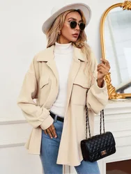 2021 Fall/Winter Cardigan Lapel Fleece Jacket Women's Loose Casual Commuter Sweater