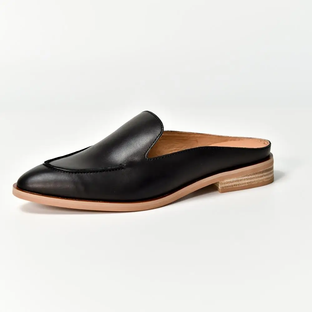 

2020 Free Shipping Genuine Leather Handmade Fashion Women Mules Shoes Pointed Toe Slip On Casual Ladies Shoes Black Beige 36052
