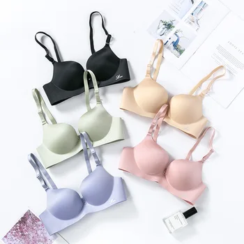 

Push up Push-up Bra Shaking Voice Network Red Strap Splittable Seamless Bra Solid Shiny Side Breathable Bra BC Cup