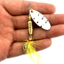 2/10PCS 6.8cm Rotating Sequined Spoon Lures 6# Hook Fishing Tackle with feather tail
