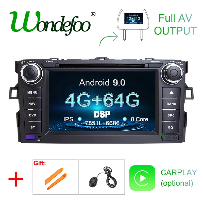 DVD плеер с IPS экраном Android 9 0 4 гб 64 2 DIN для TOYOTA AURIS Altis COROLLA 2012 2013 GPS навигация стерео