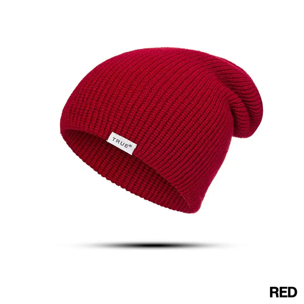 RUINPOP, зимние женские и мужские вязаные шапочки, одноцветная шапка Skullies Beanie, шапка, хип-хоп шапка с буквенным принтом, 10 цветов - Цвет: red