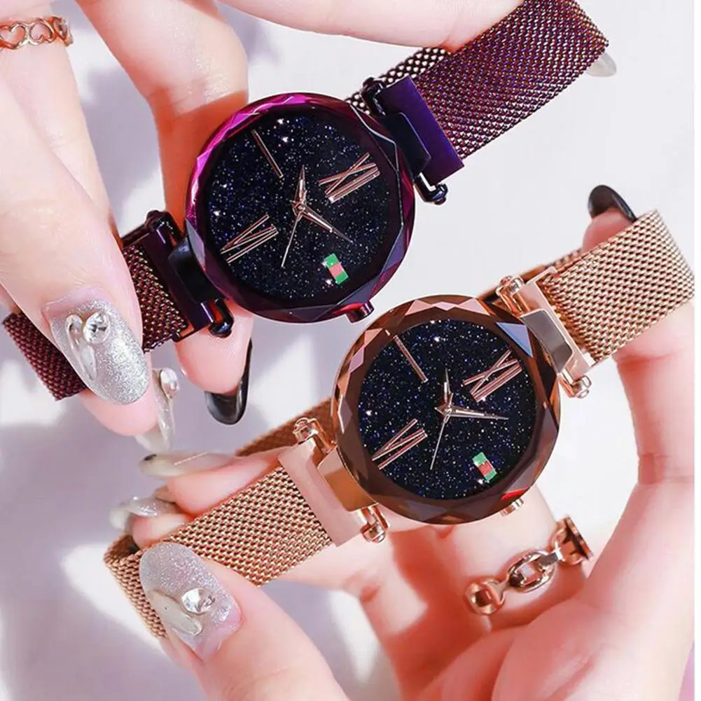 

Woman Fashion Starry Sky Prismatic Glass Dial Magnetic Band Wrist Watch Gift Luxury Ladies quartz watches Girls Accessories