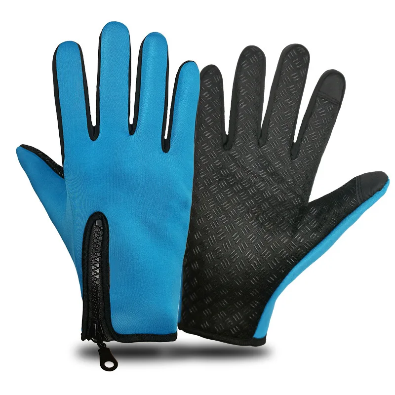 Лыжные кожаные водонепроницаемые теплые зимние перчатки с сенсорным экраном для езды на велосипеде, мягкие ветрозащитные мужские перчатки - Color: Blue