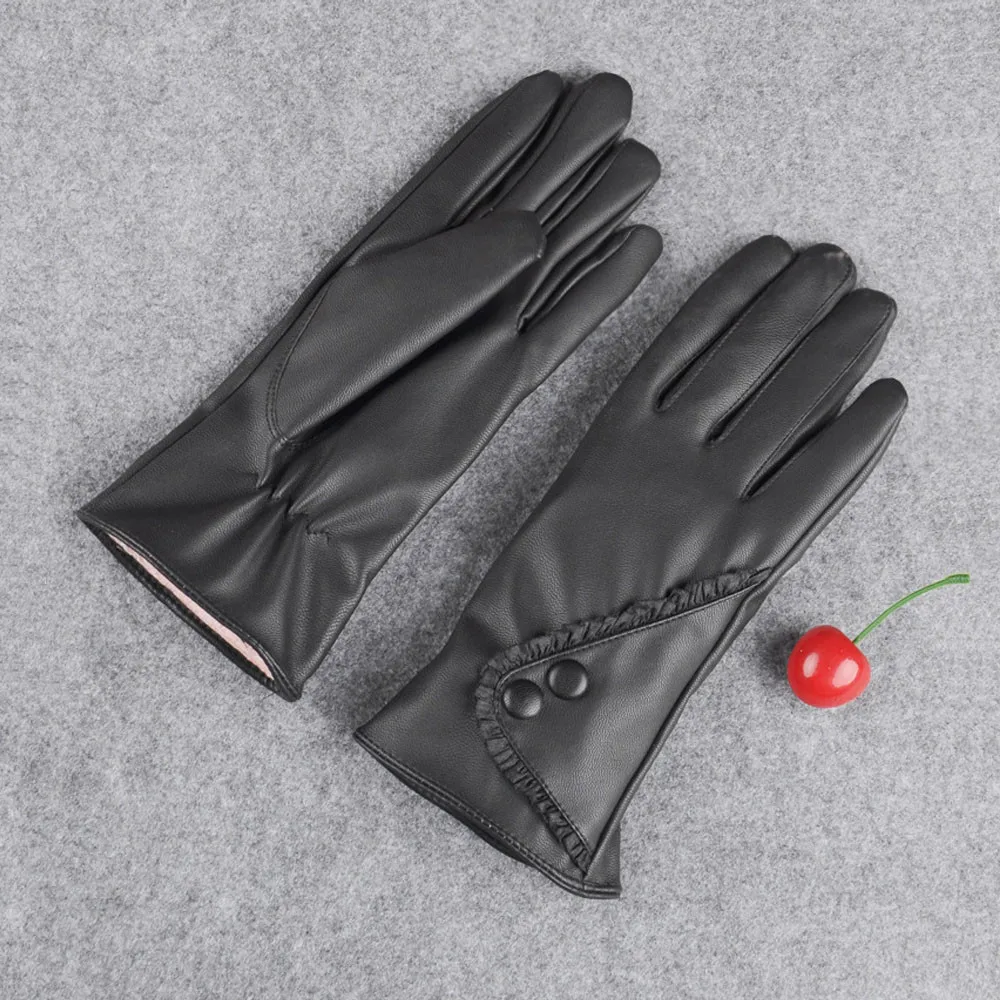 Женские мягкие зимние перчатки из искусственной кожи, теплые кашемировые черные перчатки, зимние толстые теплые перчатки для женщин, новинка