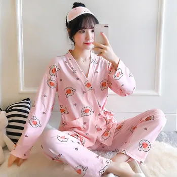 

Pink Print Animal 2PCS Rayon Pajamas Set Sexy V-Neck Nightwear Kimono Bathrobe Gown &Pant Women Sleepwear Loose Home Wear M-XXL