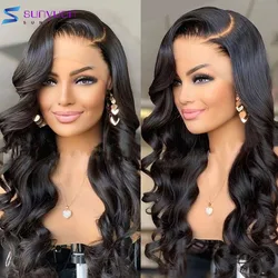 30 Inch Pre Plucked HD Transparent Brazilian Remy 13X4 Body Wave Lace Front Human Hair Wigs For Women Density 180 Natural Color