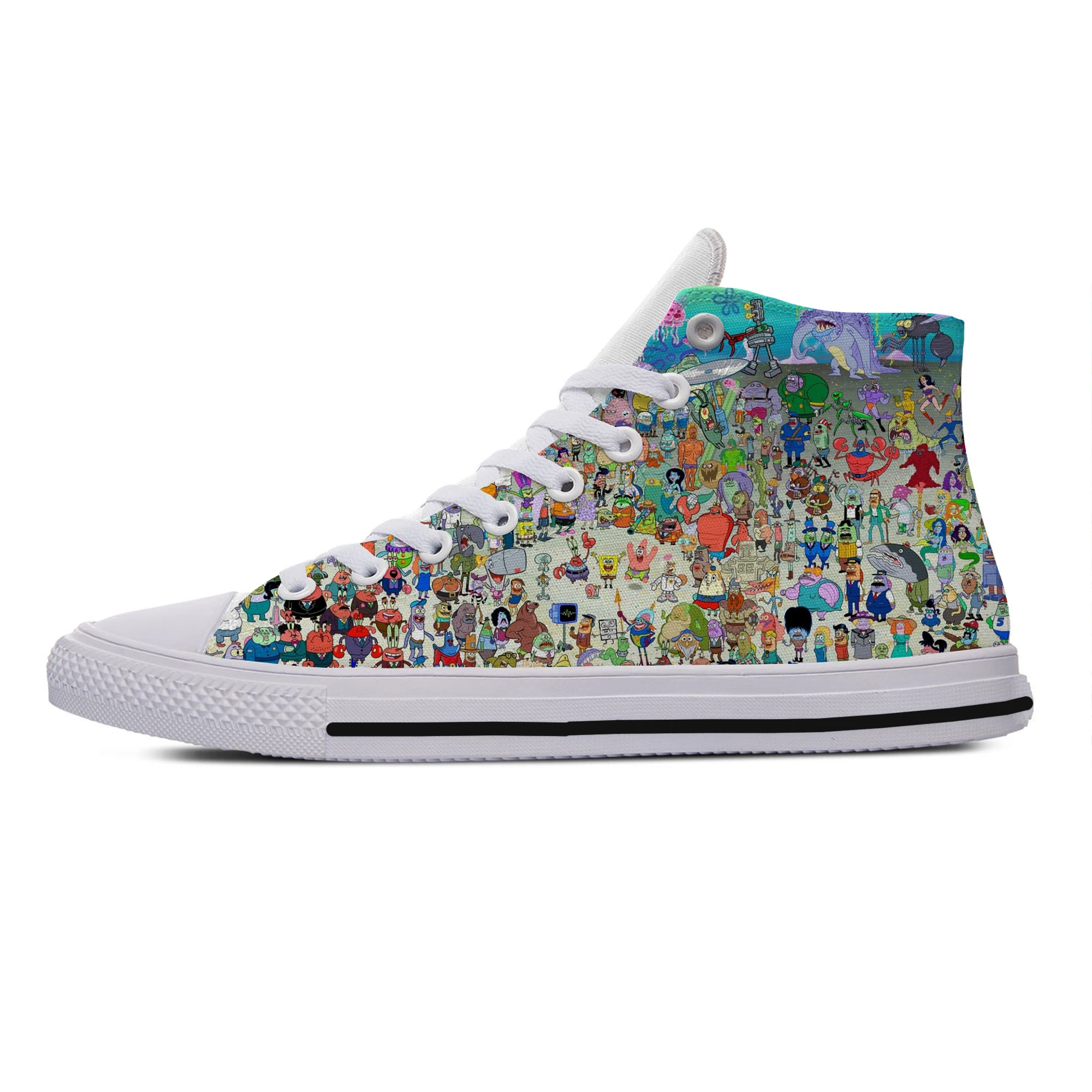 

2019 M en's Shoes 3D printed cartoon Plimsolls sponge potato Sponge bob Lightweight Breathable Comfortable Canvas Shoes Man