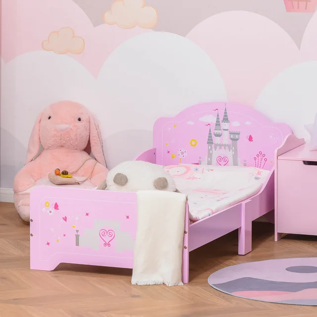 HOMCOM Cama Infantil para +3 Años Cama para Niños de Madera con Barreras de Protección Carga Máx. 50 kg 143x73x60 cm Rosa 2