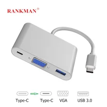 Ранкман Тип C USB 3,1 к VGA USB 3,0 USB-C конвертер Thunderbolt 3 к VGA адаптер для нового Macbook huawei mate30 samsung S9 S10