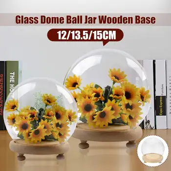 

Glass Globe Display Dome Cover Cloche Bell Jar Immortal Flower Rose Preservation Vase Wooden Base Home Decoration