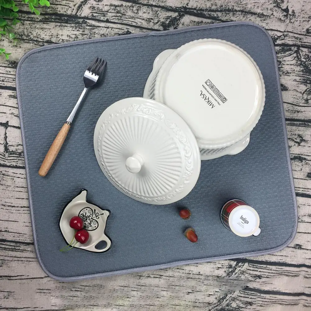 

Ultra Absorbent Reversible Microfiber Dish Drying Mat Protector Kitchen Countertops Sinks Folds Compact Storage Placemat Coaster