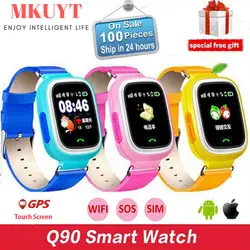 MKUYT Q90 детей gps телефон позиционирования Smart Watch 1,22 дюймов Цвет Сенсорный экран наручные часы с функцией SOS с sim-карты слот ПК Q50