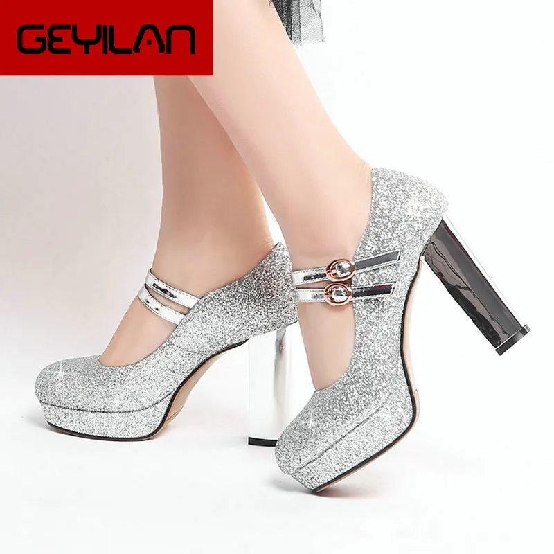 

Bling Women Shoes High Heels Pumps Sequined Platform Mary Jane Shoes Square High Heel Ladies Shoes Fashion Party Shoes