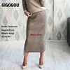 GIGOGOU 60-80CM Elastic Band Women Skirts Autumn Winter Warm Knitted Straight Skirt Ribbed Ribbed Mid-Long Skirt Black ► Photo 2/6