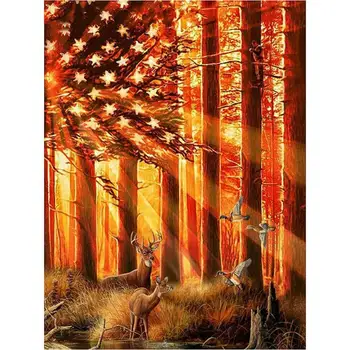 

Diamond Embroidery Round 5D DIY Embroidery American Flag And Deer Hand Craft Art Home Decor Art Kit Gifts