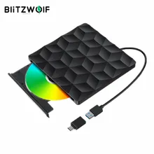 BlitzWolf-BW-VD1 USB 3,0, reproductor de DVD externo tipo C, Unidad óptica, transmisión rápida de 5Gbps para Macbook, PC, portátil y de escritorio