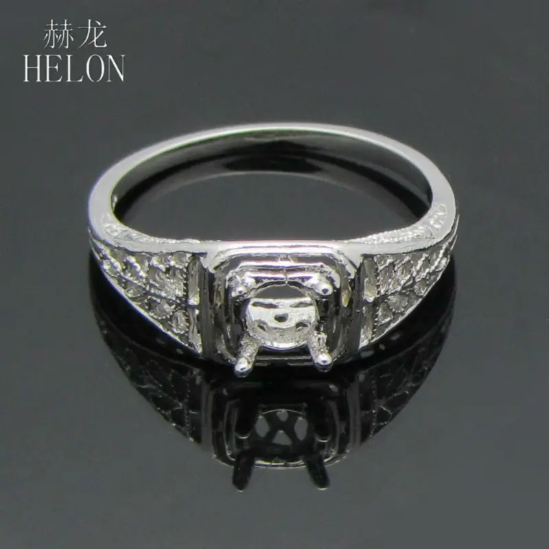 

HELON 5mm Round Cut Sterling Silver 925 Vintage Engagement Engraving Semi Mount Ring Setting Amazing Fancy Women's Jewelry