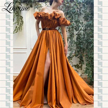 

Boat Neck Arabic Kaftans Evening Dress Pageant Party Dresses 2020 Custom Made With Belt Vestido Prom Dresses Long Robe De Soiree