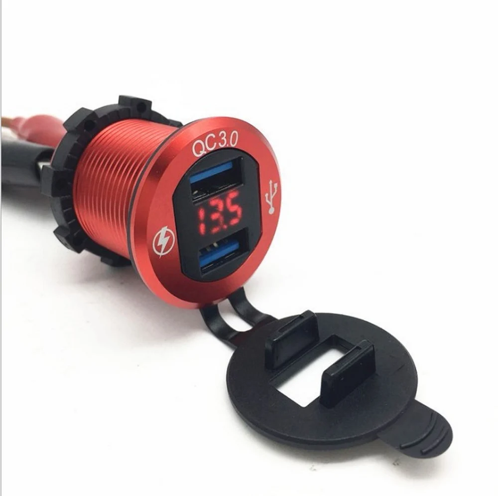 DC12V-24V 30 Вт алюминиевый сплав Быстрая зарядка QC 3,0 двойной USB измеритель напряжения зарядное устройство цифровой дисплей Вольтметр
