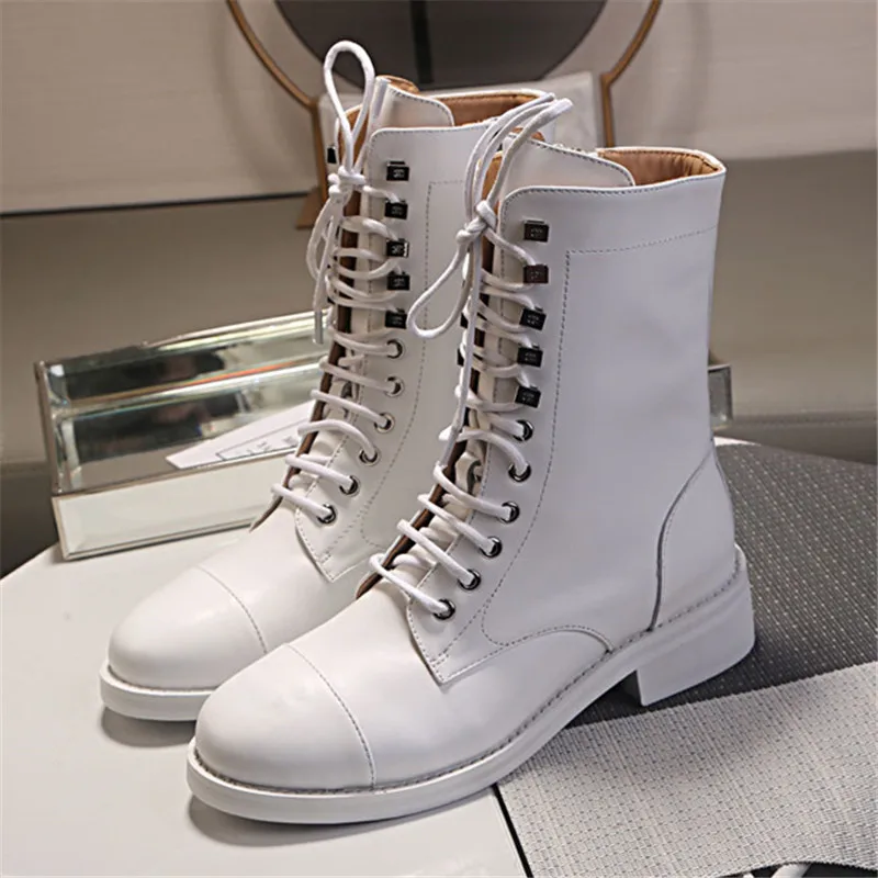 

Platform Boots Autumn Winter Boots Punk Motorcycle Shoes Round Toe Block Heels Mid Calf Combat Boots Shoes Lace Up Short 2019