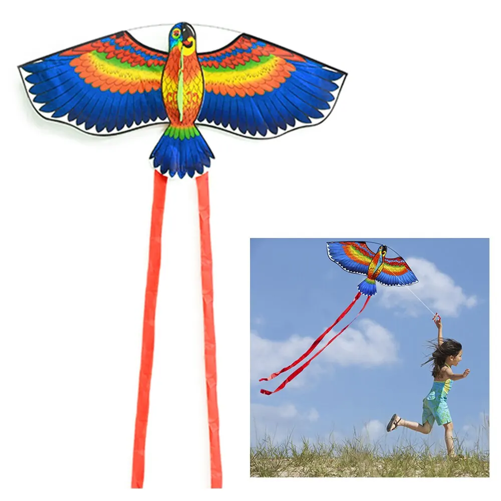 #cheap Colorful Cartoon Parrot Kite Outdoor Sport Single Line Flying Kite with Tail 50m Flying Line for Kids Adults