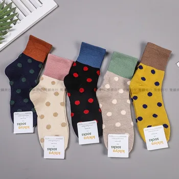 

Cartoon Woman Sock Patchwork Socks for Women Dot Casual Crew Sox Couples Cotton Autumn Winter Korean Fashion Trend Sweet Sokken