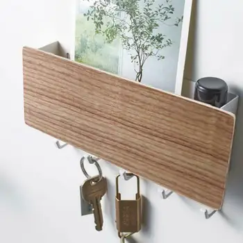 

Hook Storage Rack Wall Mounted Wooden Key Hanger Hallway Storage Box Door Back Storage Rack Organizer