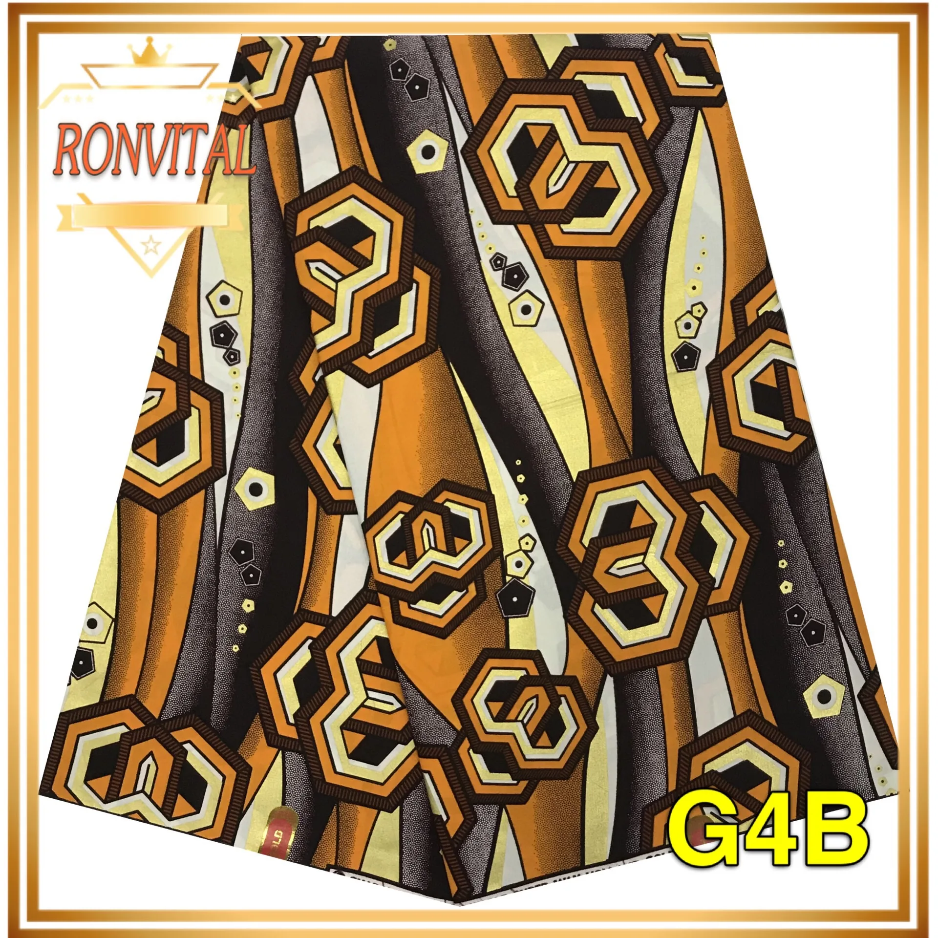 Ткань с золотым восковым принтом RONVITAL, африканская ткань с принтом, женское платье, сделай сам, восковая ткань в нигерийском стиле, хлопок, 6 ярдов/