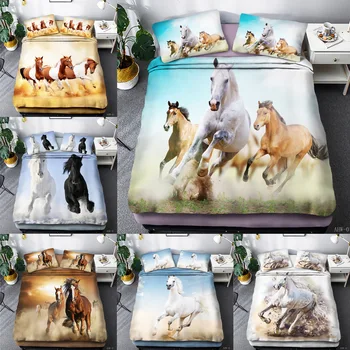

Animal Horse DYI Printed Bedding Set Pastoral African Grasslands Horses Pattern Double Bedding 3pcs Duvet Cover Pillowcase set