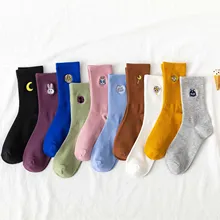 Kawaii Moon Girl забавные Женские носочки корейские женские носки из чистого хлопка с милой вышивкой 1 пара уличная одежда Сейлор Мун