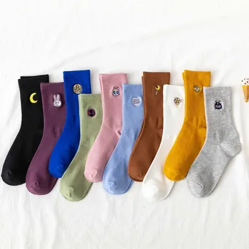 

Kawaii Moon Girl Funny Socks Women Korean WomenSocks Pure Cotton Lovely Embroidery 1 Pair Streetwear Sailor Moon