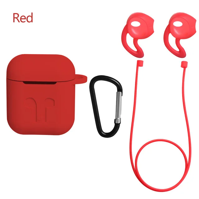 4 в 1 наушники силиконовый мягкий чехол анти-потеря провода наушники гарнитура для Apple Airpods 2 1 Air Pods Bluetooth беспроводные наушники - Цвет: Красный