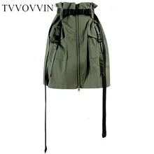 TVVOVVIN, юбка средней длины, женская, трапециевидная, Студенческая, с карманами, на молнии, армейская зеленая, длина до колена, короткая юбка L041