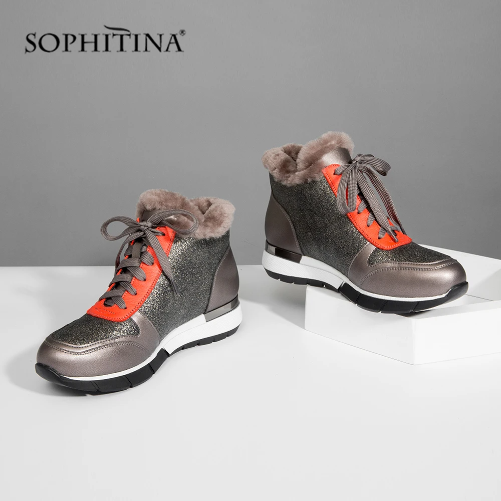 SOPHITINA/Женская обувь из натуральной кожи на плоской подошве; очень теплая Повседневная зимняя обувь на шнуровке с круглым носком; новые удобные туфли без каблуков для снега; PC349