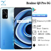 Original Realme Q3 Pro 5G Mobile Phone  6.43"AMOLED 128GB 120Hz  Refresh Rate Dimensity 1100 Octa Core 30W Fast Charge 64MP OTA