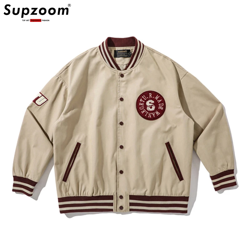 

2021 New Arrival Top Fashion Baseball College Style Loose Casual Cotton Single Breasted Embroidery Rib Sleeve Bomber Jacket