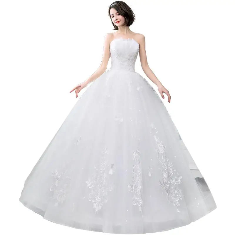 Свадебное платье Новое кружевное свадебное платье для принцессы с открытыми плечами простое кружевное свадебное платье Плюс Размер Vestido De Noiva - Цвет: off white 9