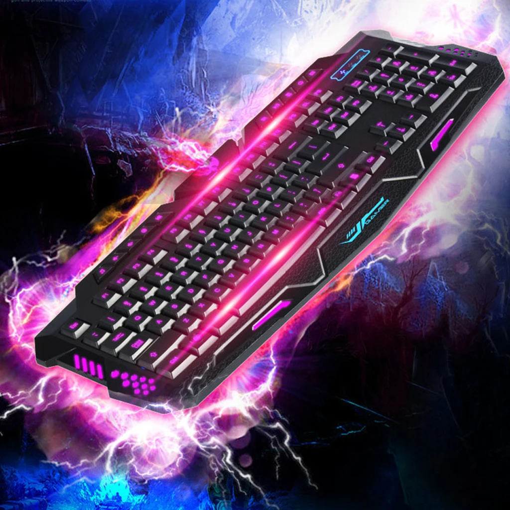 Colorful Mechanical Feel LED Backlight Gaming Keyboard with Number Pad Three Backlight Colors (Red/Purple/Blue)