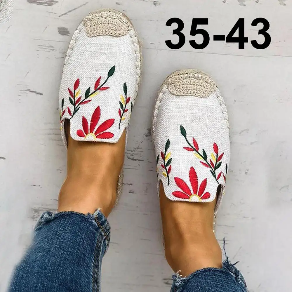 

2020 New Woman Flats Shoes Classic Nation Tradition Embroider Hemp Shoes Cotton Straw Loafers Fisherman Espadrilles Shoes