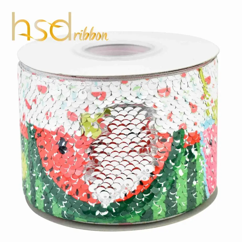 HSDRibbon 75 мм 3 дюйма hsd-дизайн теплопередачи печатные блесток ткань Реверсивные блестки блесток ленты 25 ярдов/рулон для самодельные Луки - Цвет: 1