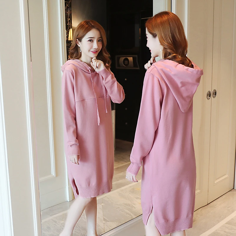 Skin pink Платье для беременных стильное платье с длинными рукавами для беременных женщин платье для мам 1009~ B~ 59~ 822 - Цвет: Skin pink