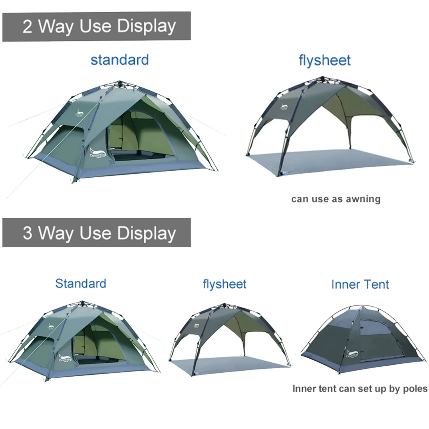 Desert&Fox Camping Tent for 3 Person Instant Pop-Up Automatic Dome Tents  Waterproof Tent with Floor Tarp Quick Setup for Family