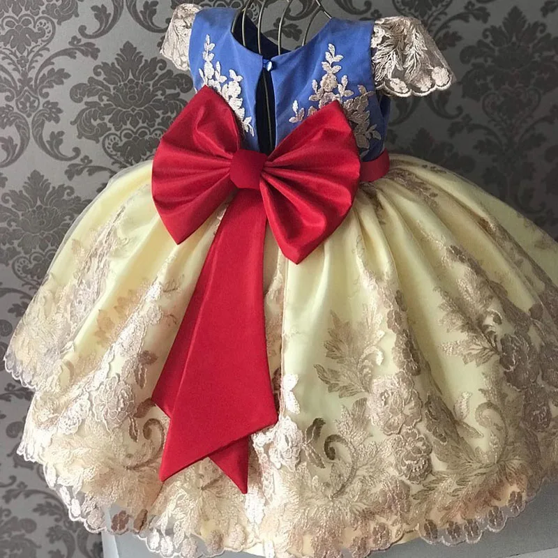 Платье принцессы с цветочной вышивкой и бантом для девочек; кружевное бальное платье-пачка; детское платье для девочек; одежда для свадебных торжеств; WG-D0123