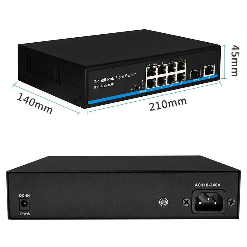 8-портовый коммутатор питания через Ethernet гигабитный коммутатор ethernet с 2 SFP поддержка ip-камер и Беспроводной AP 10/100/1000 Мбит сетевой коммутатор
