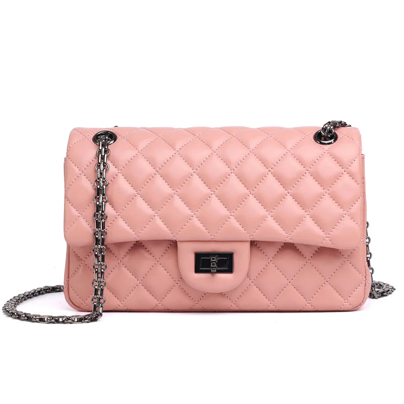 Роскошные сумки из натуральной кожи, женские сумки, дизайнерские модные женские сумки через плечо из овчины, высокое качество, большая ручная сумка с цепочкой - Цвет: pink